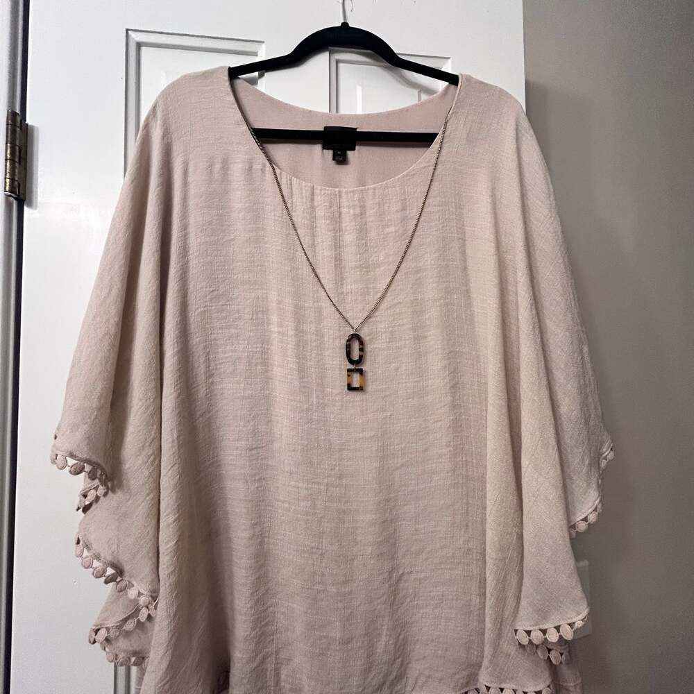 JM Collection Gauze Necklace Poncho Top Sugar Sand